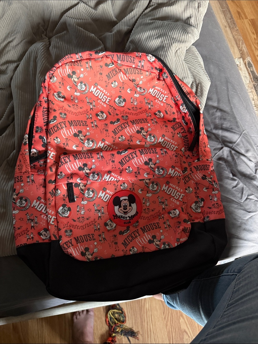 Disney Mickey Mouse Coral and Black Printed Backpack